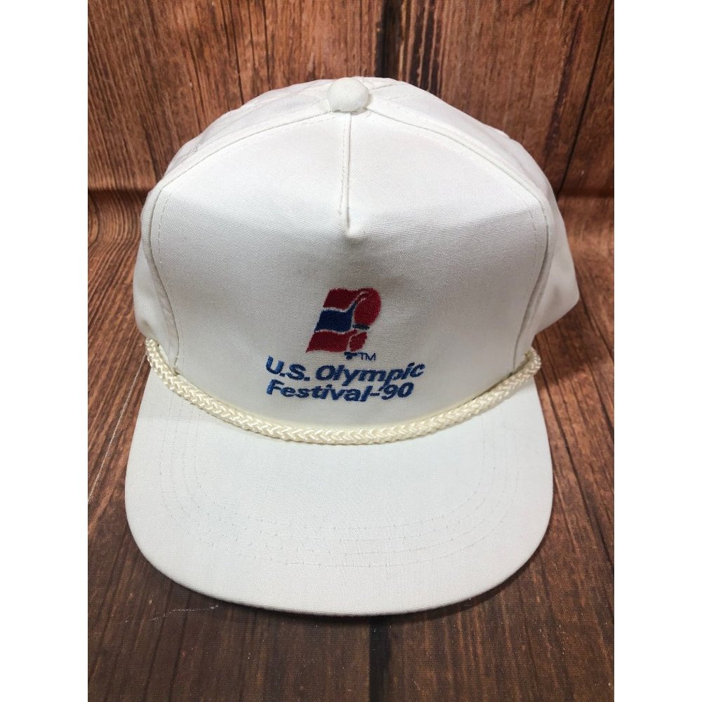 NOS Vintage U.S. Olympic Festival '90 1990 Yupoong White Snapback Hat (b104)